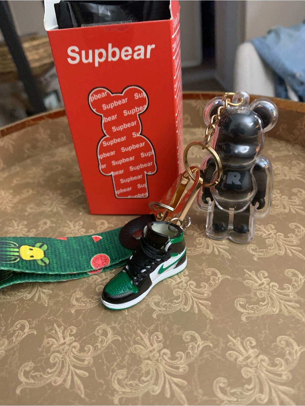 Supbear Keychain Green & Black, R Clear Black Bear & Watermelon Wristlet